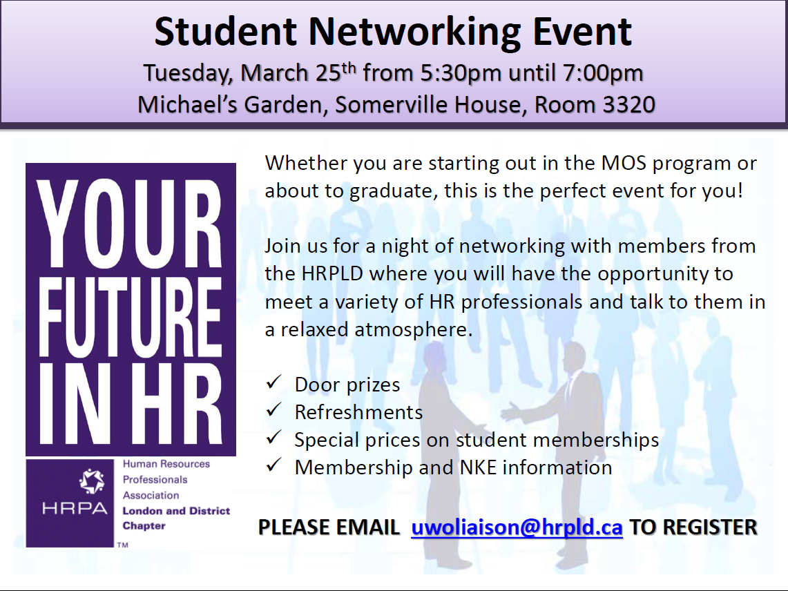 HRPA Student Networking Event on March 25